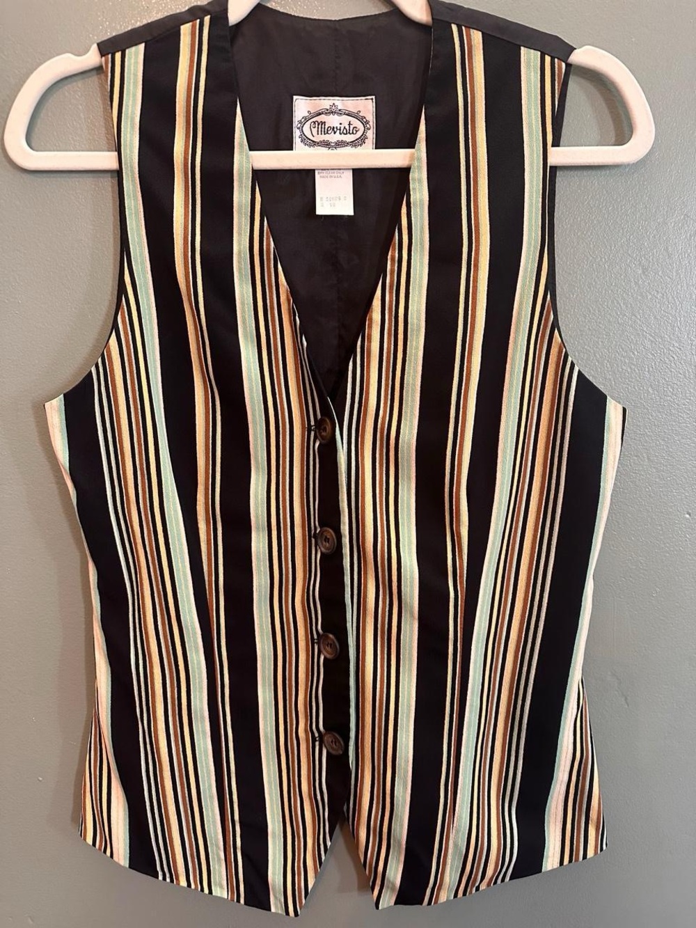 Vintage 80s Mevisto Multi Colored Striped Button Down Sleeveless Vest Size 10